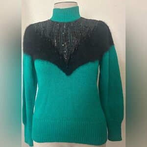 Chic Teal and Black Women's Turtleneck Sweater